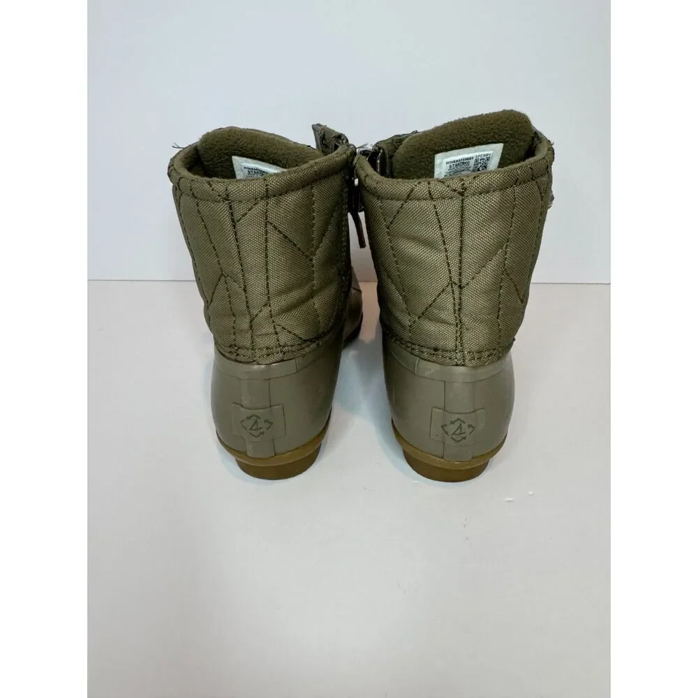 Sperry Saltwater Duck Boots Womens 6.5 Olive Green Waterproof Lace Up Rain Boots - Picture 3 of 8